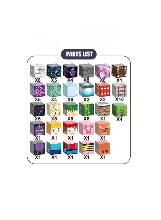 Magni Mates Magnetic Mini Blocks Set 100 Pieces – 2cm DIY Magnetic Cube Building Set with Minecraft Style Cave Scene, Characters and Terrain Blocks for Creative STEM Play - Image 4